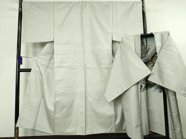 平和屋本店●極上 男性 お召 アンサンブル 白お召 100亀甲 総詰め 長羽織 羽裏・龍虎 逸品 DZAC0362kh6