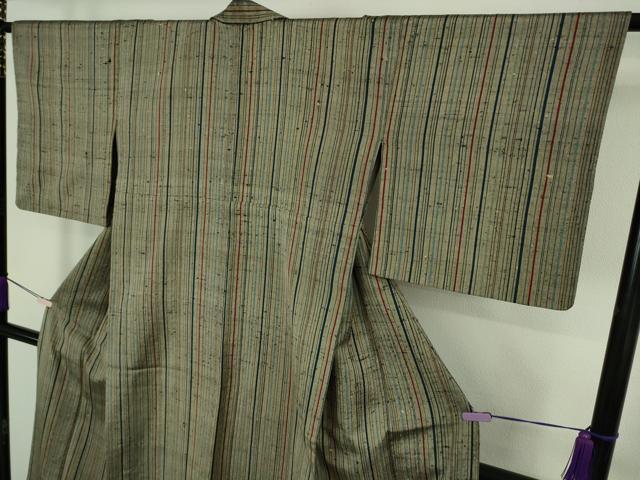 平和屋本店▽希少 ざざんざ織 単衣 縞 逸品 DZAC0365kh6