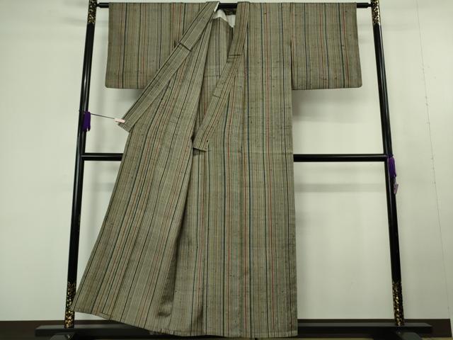 平和屋本店▽希少 ざざんざ織 単衣 縞 逸品 DZAC0365kh6