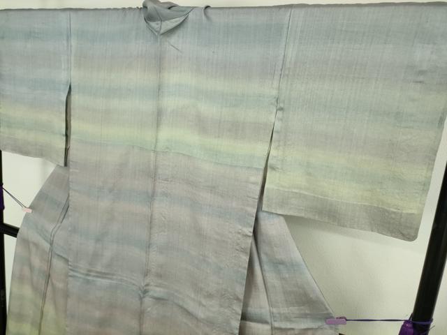 平和屋本店▽極上 インド・アッサム 野蚕糸 手織 ムガシルク 単衣 訪問着 横段文 逸品 DZAC0366kh6