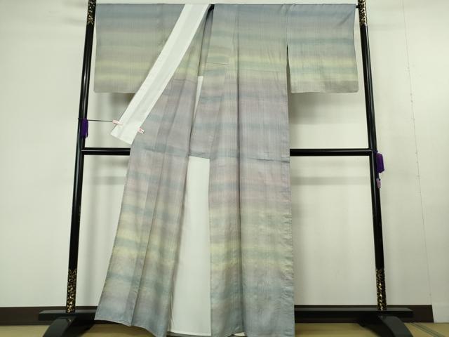 平和屋本店▽極上 インド・アッサム 野蚕糸 手織 ムガシルク 単衣 訪問着 横段文 逸品 DZAC0366kh6