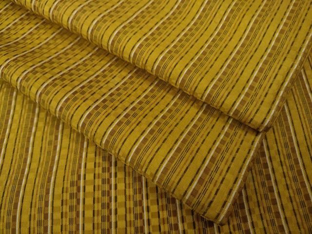 平和屋本店▽極上 山下八百子 本場黄八丈 紬 市松綾織 単衣 縞 逸品 DZAC0368kh6