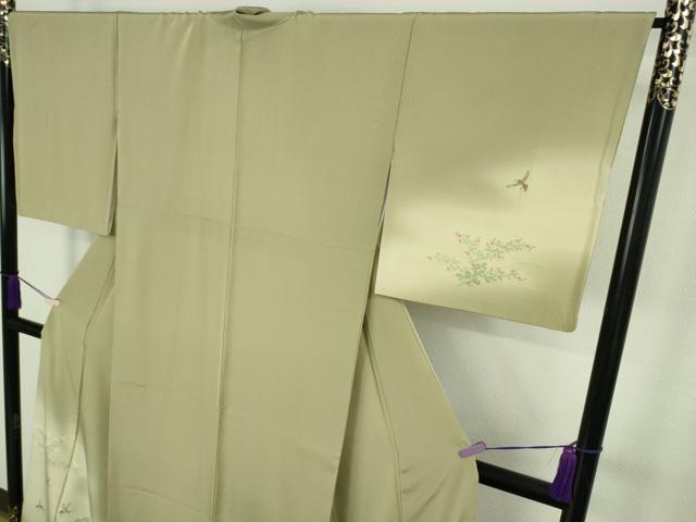 平和屋着物●極上 染色作家 桐山紫香 手描き 訪問着 猿蟹合戦 木蘭色地 暈し染め 逸品 DZAC0372kh6