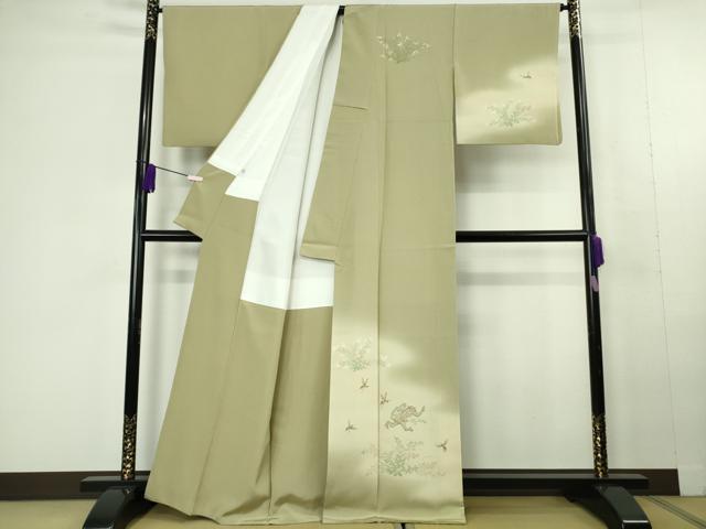 平和屋着物●極上 染色作家 桐山紫香 手描き 訪問着 猿蟹合戦 木蘭色地 暈し染め 逸品 DZAC0372kh6