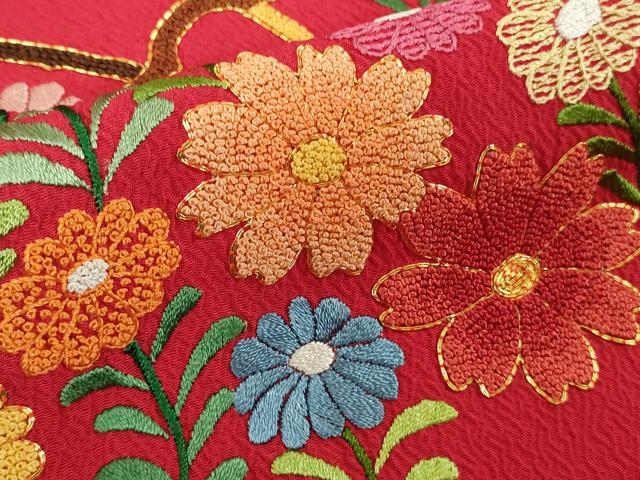 平和屋本店●極上 中国三大刺繍 相良刺繍 お引きずり・お引き摺り・引き振袖 和装 駒刺繍 総刺繍 金糸 仮絵羽 逸品 未使用 DZAC0373kh6