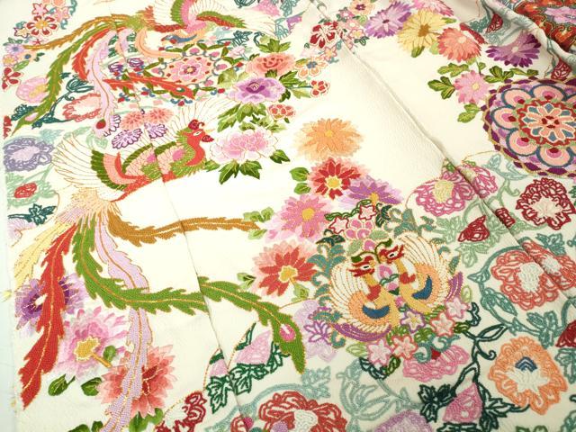 平和屋本店●極上 中国三大刺繍 相良刺繍 お引き摺り・引き振袖 和装 駒刺繍 総刺繍 鳳凰花文 金糸 仮絵羽 逸品 未使用 DZAC0374kh6