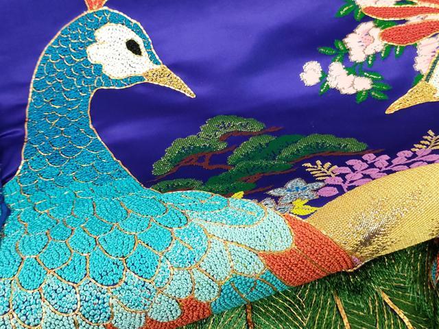 平和屋本店●極上 中国三大刺繍 相良刺繍 総刺繍 色打掛 和装 婚礼 結婚式 花嫁 駒刺繍 孔雀花文 金糸 仮絵羽 逸品 未使用 DZAC0376kh6