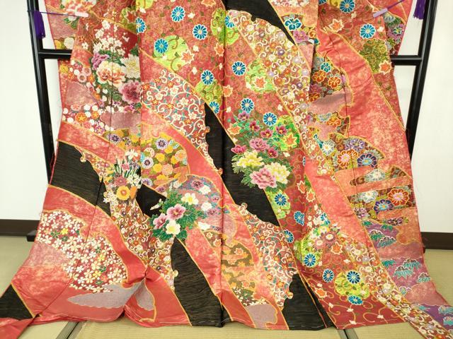 平和屋本店●極上 中国三大刺繍 相良刺繍 総刺繍 駒刺繍 色打掛 和装 婚礼 結婚式 花嫁 雪輪花文 金彩 仮絵羽 逸品 未使用 DZAC0377kh6