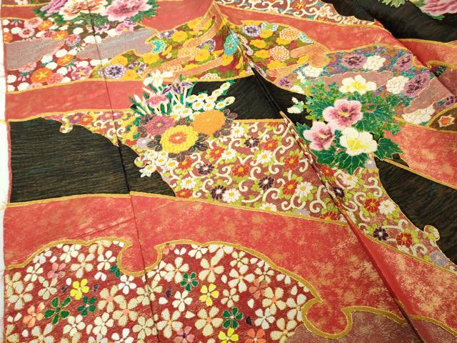 平和屋本店●極上 中国三大刺繍 相良刺繍 総刺繍 駒刺繍 色打掛 和装 婚礼 結婚式 花嫁 雪輪花文 金彩 仮絵羽 逸品 未使用 DZAC0377kh6