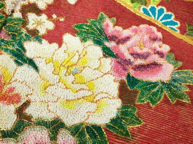平和屋本店●極上 中国三大刺繍 相良刺繍 総刺繍 駒刺繍 色打掛 和装 婚礼 結婚式 花嫁 雪輪花文 金彩 仮絵羽 逸品 未使用 DZAC0377kh6