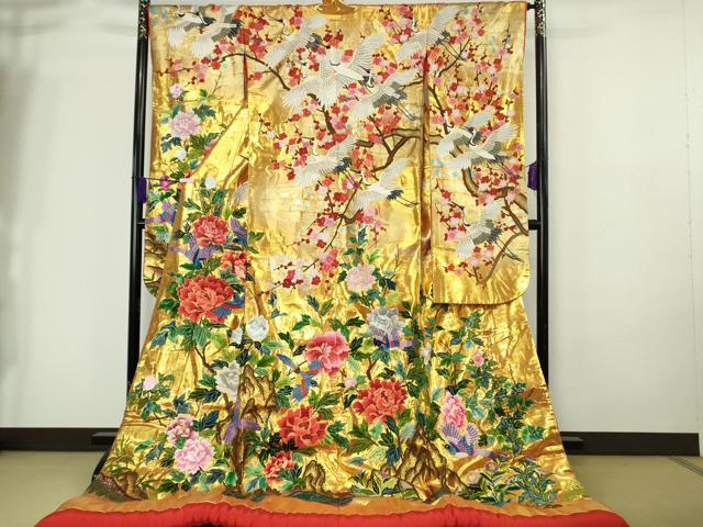 平和屋本店●最高級 中国三大刺繍 相良刺繍 駒刺繍 総手刺繍 色打掛 和装 婚礼 結婚式 花嫁 金箔冨貴紋様 逸品 DZAC0378kh6