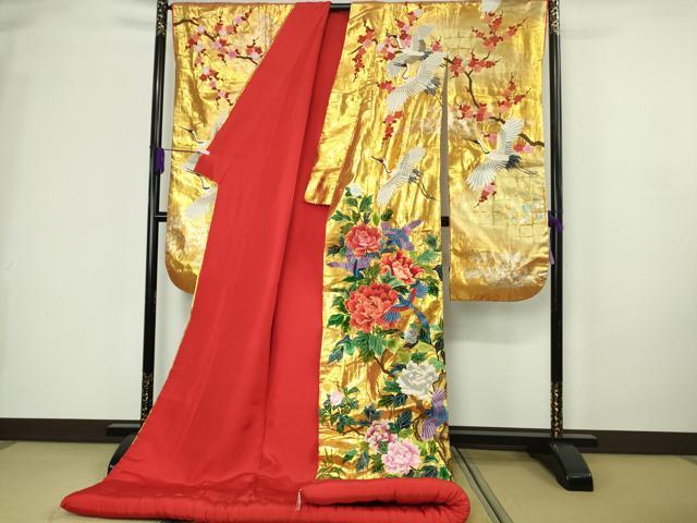 平和屋本店●最高級 中国三大刺繍 相良刺繍 駒刺繍 総手刺繍 色打掛 和装 婚礼 結婚式 花嫁 金箔冨貴紋様 逸品 DZAC0378kh6