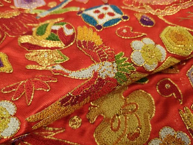 平和屋本店●最高級 中国三大刺繍 相良刺繍 駒刺繍 色打掛 和装 婚礼 結婚式 花嫁 宝尽瑞祥文 金彩 逸品 DZAC0379kh6