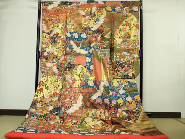 平和屋本店●最高級 中国三大刺繍 相良刺繍 駒刺繍 総手刺繍 色打掛 和装 婚礼 結婚式 花嫁 吉祥花鳥文 金彩 逸品 DZAC0380kh6