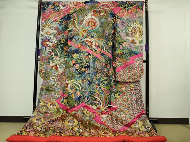 平和屋本店●最高級 中国三大刺繍 総相良刺繍 駒刺繍 色打掛 和装 婚礼 結婚式 花嫁 鳳凰花唐草文 金糸 逸品 DZAC0381kh6