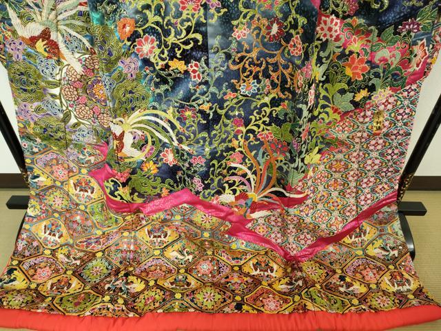 平和屋本店●最高級 中国三大刺繍 総相良刺繍 駒刺繍 色打掛 和装 婚礼 結婚式 花嫁 鳳凰花唐草文 金糸 逸品 DZAC0381kh6