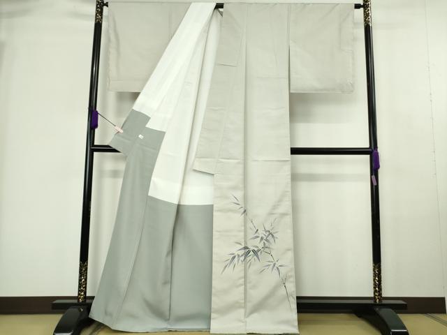 平和屋着物●極上 本加賀友禅作家 鬼島武司 訪問着 白山紬 笹竹文 砂色地 逸品 未使用 DZAC0387kh6