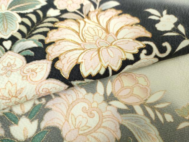 平和屋本店●極上 訪問着 駒刺繍 更紗花文 象牙色地 暈し染め 金彩 逸品 DZAC0391kh6
