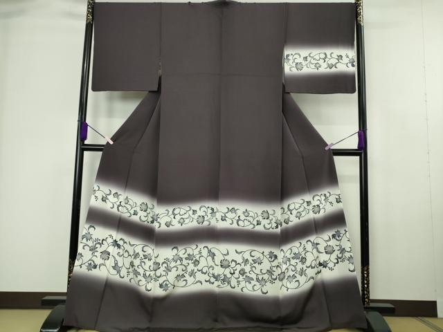 平和屋本店●極上 訪問着 花唐草文 紅消鼠色地 暈し染め 逸品 DZAC0395kh6