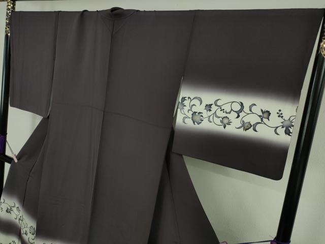 平和屋本店●極上 訪問着 花唐草文 紅消鼠色地 暈し染め 逸品 DZAC0395kh6