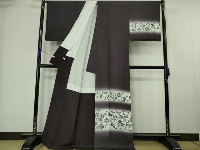 平和屋本店●極上 訪問着 花唐草文 紅消鼠色地 暈し染め 逸品 DZAC0395kh6