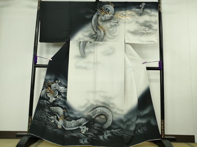 平和屋本店●希少 男性 訪問着 キングサイズ 手描き 龍 暈し染め 金銀彩 逸品 未使用 DZAC0396kh6