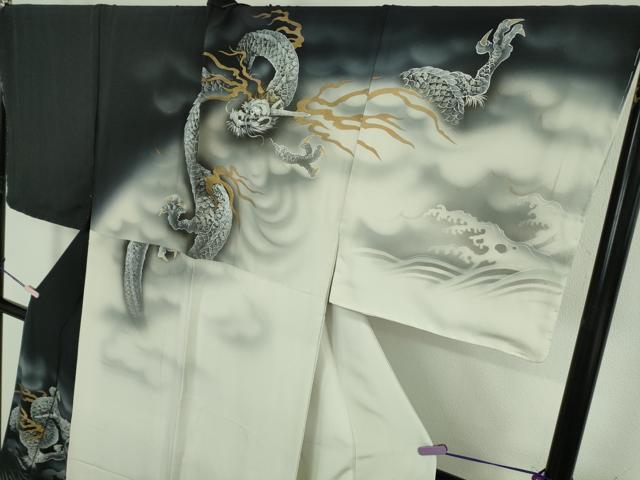 平和屋本店●希少 男性 訪問着 キングサイズ 手描き 龍 暈し染め 金銀彩 逸品 未使用 DZAC0396kh6