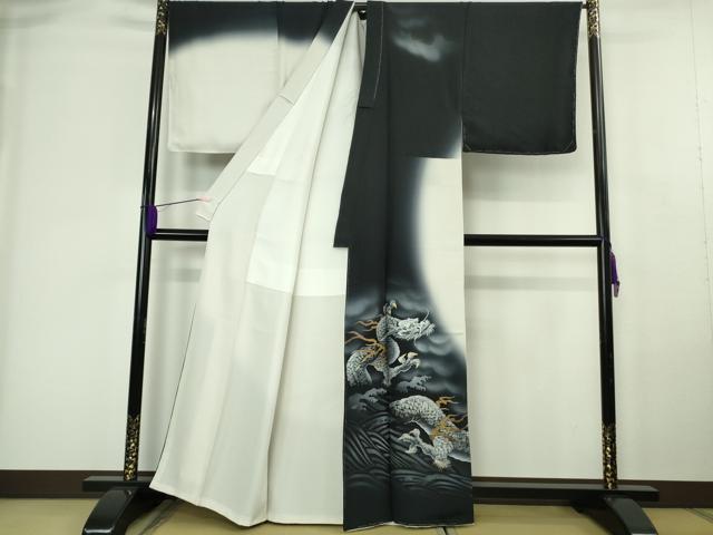 平和屋本店●希少 男性 訪問着 キングサイズ 手描き 龍 暈し染め 金銀彩 逸品 未使用 DZAC0396kh6