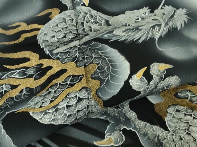 平和屋本店●希少 男性 訪問着 キングサイズ 手描き 龍 暈し染め 金銀彩 逸品 未使用 DZAC0396kh6
