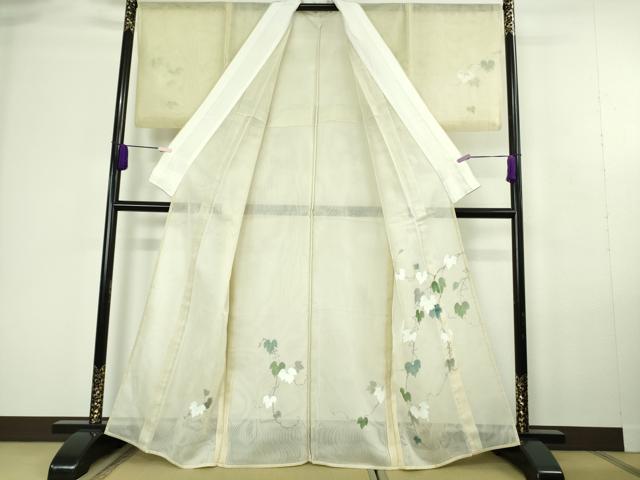 平和屋本店▽極上 訪問着 無双 紗袷 紗×紗 手描き 蔦の葉文 暈し染め 逸品 DZAC0399kh6