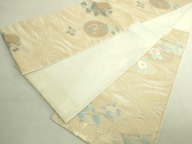 平和屋着物*極上 夏物 西陣 六通柄袋帯 流水に花 金糸 証紙付き 逸品 未使用 DZAC0403kh6