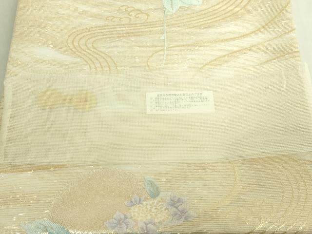 平和屋着物*極上 夏物 西陣 六通柄袋帯 流水に花 金糸 証紙付き 逸品 未使用 DZAC0403kh6