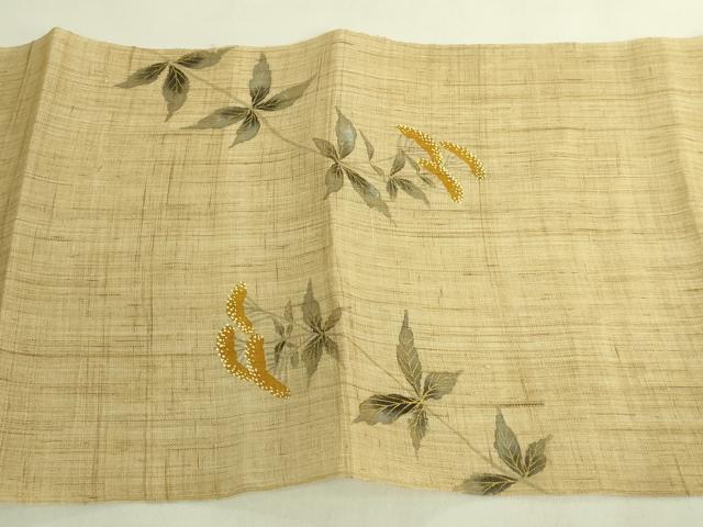 平和屋着物*極上 夏物 染色作家 桐山紫香 手描き 八寸名古屋帯 女郎花 金彩 麻 逸品 未使用 DZAC0415kh6