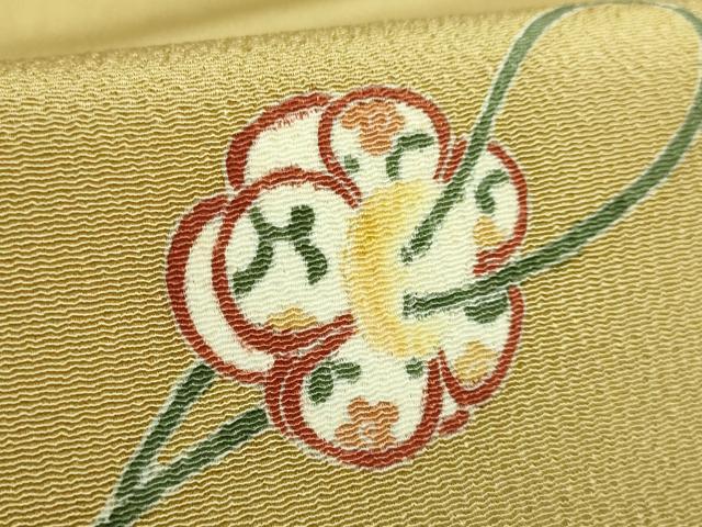 平和屋着物●極上 九寸名古屋帯 友禅 独楽 羽 鬼しぼ縮緬 反端付き 逸品 未使用 DZAC0433kh6