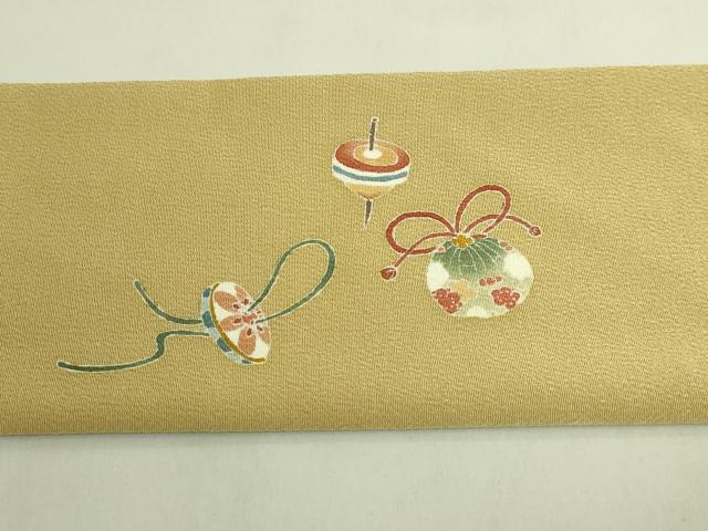 平和屋着物●極上 九寸名古屋帯 友禅 独楽 羽 鬼しぼ縮緬 反端付き 逸品 未使用 DZAC0433kh6