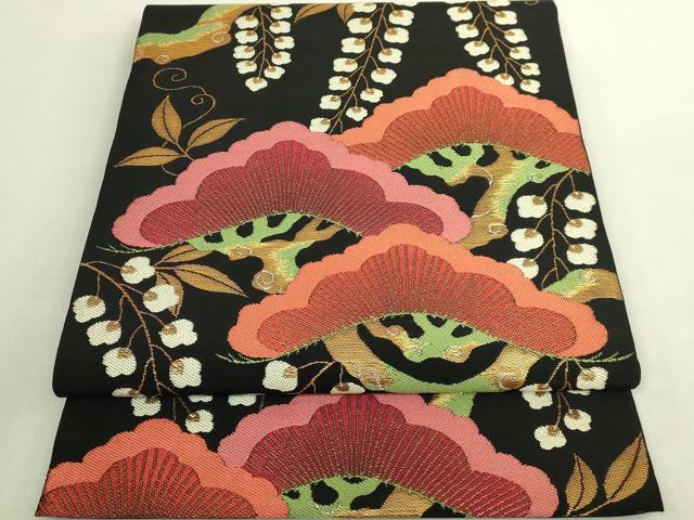 平和屋本店●極上 洛風林 工芸帯地 六通柄 本袋帯 松藤 黒地 金糸 逸品 DZAC0448kh6