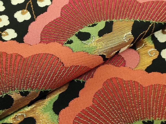 平和屋本店●極上 洛風林 工芸帯地 六通柄 本袋帯 松藤 黒地 金糸 逸品 DZAC0448kh6