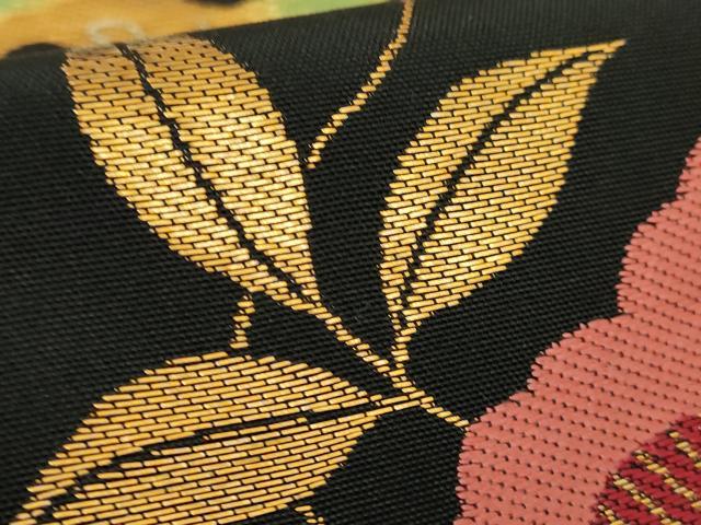 平和屋本店●極上 洛風林 工芸帯地 六通柄 本袋帯 松藤 黒地 金糸 逸品 DZAC0448kh6