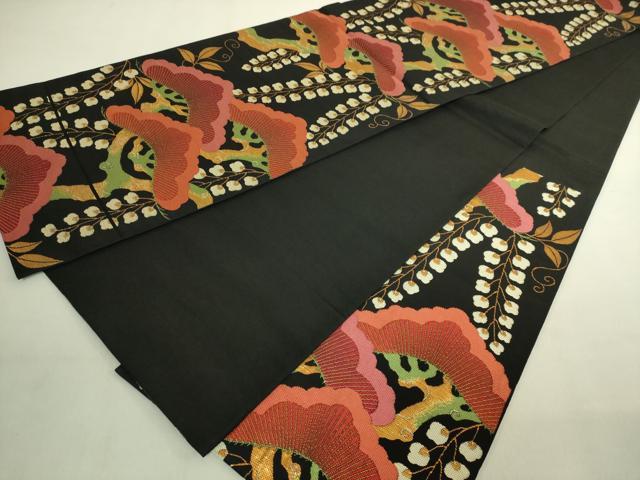 平和屋本店●極上 洛風林 工芸帯地 六通柄 本袋帯 松藤 黒地 金糸 逸品 DZAC0448kh6