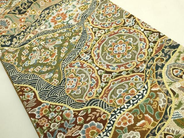 平和屋本店●最高級 中国三大刺繍 総相良刺繍 総刺繍 袋帯 200万粒 総詰め 切嵌花鳥文 金銀糸 逸品 DZAC0454kh6