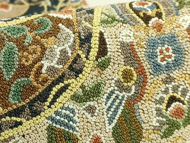 平和屋本店●最高級 中国三大刺繍 総相良刺繍 総刺繍 袋帯 200万粒 総詰め 切嵌花鳥文 金銀糸 逸品 DZAC0454kh6