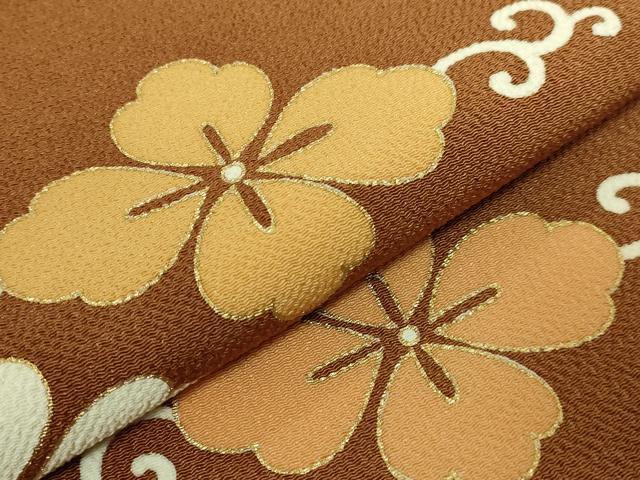 平和屋本店●極上 銀座 志ま亀 九寸開き名古屋帯 花菱文 土色地 金彩 鬼しぼ縮緬 たとう紙付き 逸品 DZAC0460kh6