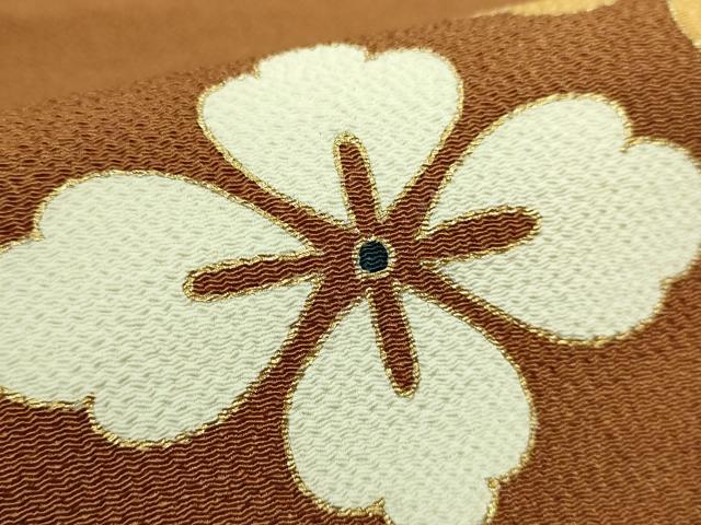 平和屋本店●極上 銀座 志ま亀 九寸開き名古屋帯 花菱文 土色地 金彩 鬼しぼ縮緬 たとう紙付き 逸品 DZAC0460kh6