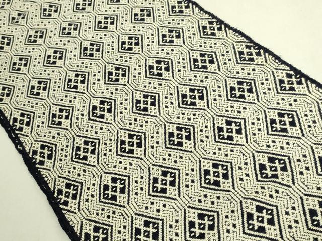 平和屋着物●極上 八寸名古屋帯 こぎん刺し 黒地 逸品 DZAC0484kh6