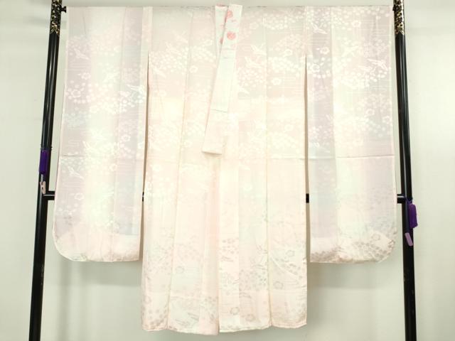 平和屋本店●極上 振袖・長襦袢(無双仕立て・半衿刺繍)・袋帯・帯揚げ・帯締め(LANVIN)セット 刺繍 花蝶文 黒地 銀彩 逸品 DZAC0519kh6