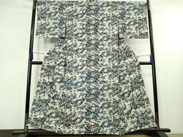 平和屋本店●極上 本場琉球紅型 小紋 紬地 風景花文 逸品 DZAC0522kh6