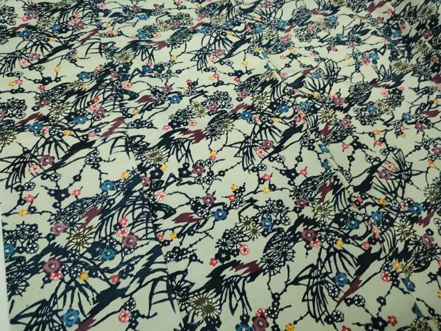 平和屋本店●極上 本場琉球紅型 小紋 紬地 風景花文 逸品 DZAC0522kh6