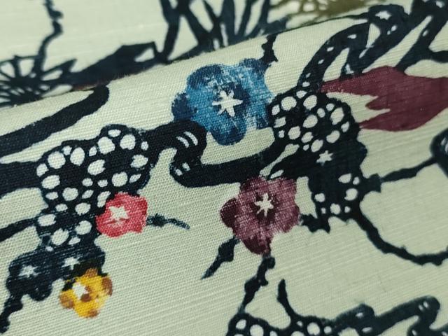 平和屋本店●極上 本場琉球紅型 小紋 紬地 風景花文 逸品 DZAC0522kh6
