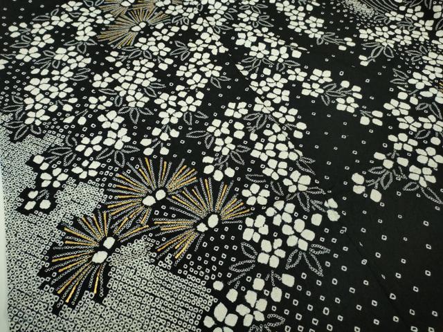 平和屋本店●極上 振袖 絞り 枝垂れ花 松葉 黒地 金彩 鈴乃屋扱い 逸品 DZAC0523kh6