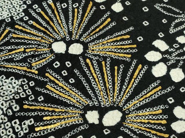 平和屋本店●極上 振袖 絞り 枝垂れ花 松葉 黒地 金彩 鈴乃屋扱い 逸品 DZAC0523kh6